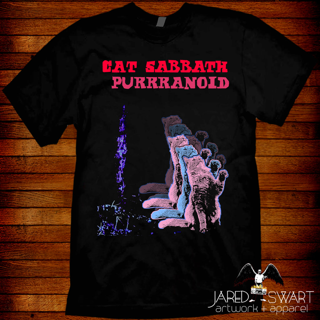 cat band t-shirt cat sabbath purrranoid parody cat lover