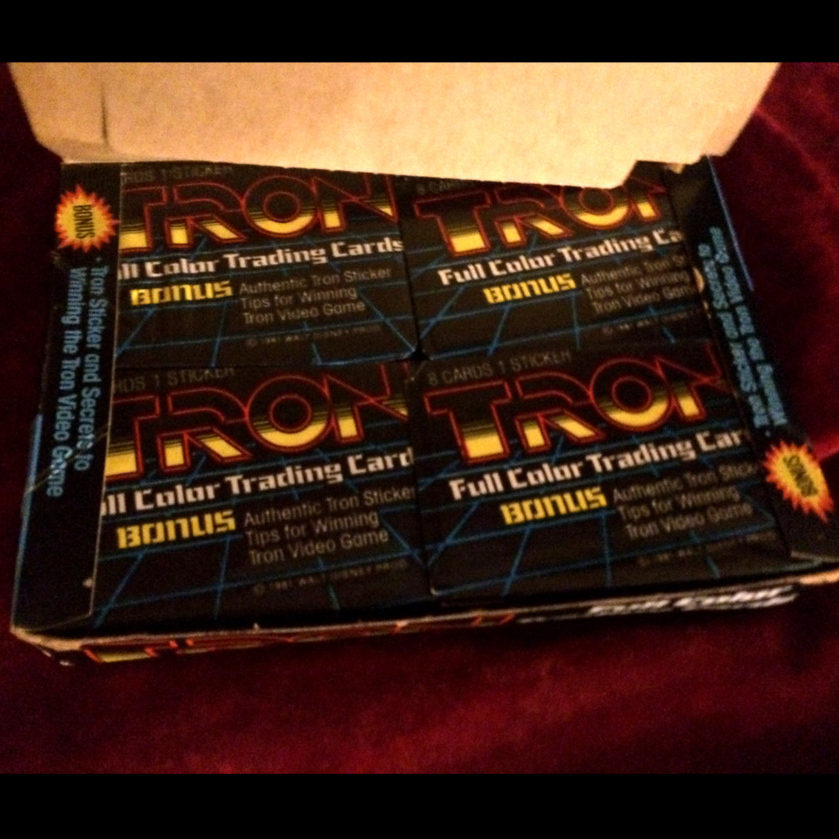 1982 Vintage Box of Tron Trading Cards/Sealed Wax Packs/Display Box